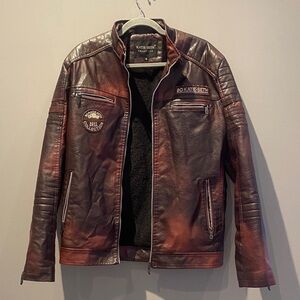 Size Small Katie Seth  Men's Deep Burgundy Leather Bomber Jacket